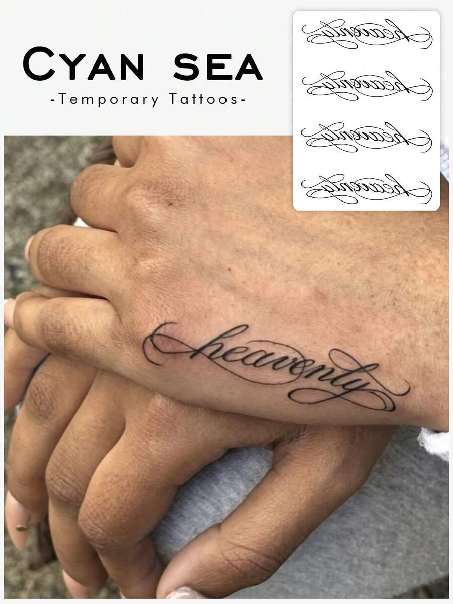 1 pieza Pegatina de tatuaje temporal con patrón "Celestial" escrito a mano, con un diseño de tatuaje realista. Adecuado para viajes diarios, festivales de música, juegos, regalos de graduación. Dura de 3 a 5 días. - Negro - Ver 1