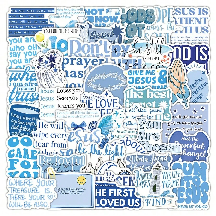 53Pcs Blue Bible Verse Stickers For Faith Journal & Diary Decoration Lukesen School Supplies - 53 PCS - View 1