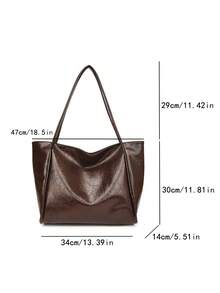 Tas Tote Wanita Serbaguna Gaya Modern, Seri Warna Solid Minimalis, Tas Bahu/Tas Komuter - Coffee Brown - View 6