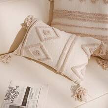1個幾何條紋刺繡抱枕套，極簡Ins風聚酯纖維雪尼爾面料圈紗刺繡枕套，適用於客廳、臥室、沙發、汽車、家居裝飾替換套 - 米色眼睛 - 查看 5