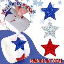 500pcs (1 Roll) Holographic Star Stickers, 3 Colors Blue Red Five-Pointed Star Stickers, Shiny Silver Five-Pointed Star Stickers, School Home Training Incentive Stickers, Gift Decoration Packaging Seal Stickers School Supplies - Cartoon - View 5