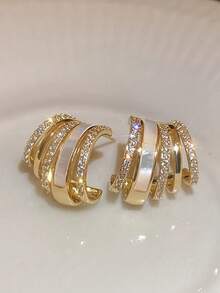 1 par de elegantes pendientes de aro de circonita cúbica, diseñados para mujeres, adecuados para bodas, compromisos, fiestas de aniversario, regalo del Día de San Valentín - 1# - Ver 2