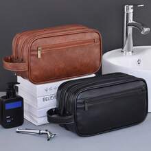Double Layer PU Leather Travel Makeup Bag, Men's Handheld Multifunctional Storage Bag, Suitable For Travel - Multicolor - View 2