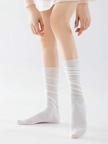 1 Pair Women's Calf Socks, Summer Thin Breathable Solid Color Slimming Leg-Flattering Slouch Socks - Multicolor - View 8