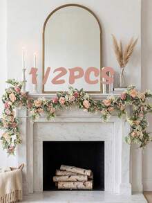 OBOVAY 1/2 Stücke Kamin Blumen Dekorationsschema, haustierfreundlich ohne Haarausfall, für Katzen zum Verzehr, hochwertige Kunstblumen, Schlafzimmer Nachttisch Arrangement mit Kunstblumenranken und weißem Kaminmantel, geeignet für Feiertage, Hochzeiten oder tägliche Heimdekoration, schafft eine romantische und sanfte visuelle Atmosphäre, verbessert Raumstil und künstlerische Schönheit, Outdoor Garten Dekoration Kunstblumen, Muttertags Party Dekoration Kunstblumen - Verschiedenfarbig - Übersicht 1