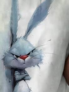 Fun Design With Cartoon Rabbit Print, Casual And Elegant Style, Fashionable Women's Top, Comfortable Round Neck T-Shirt For Women, A Great Gift Choice. - Apricot - View 8