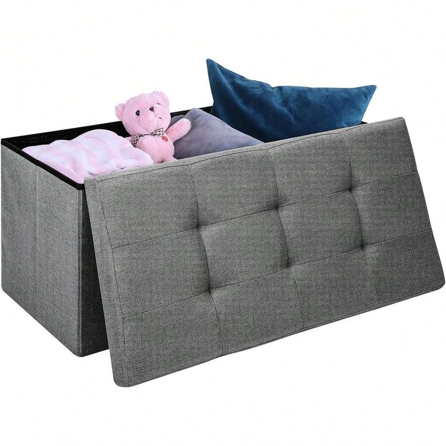 Grey Folding Storage Bench With Lid, Multifunctional Stool For Home & Entryway - Dark Gray - View 1
