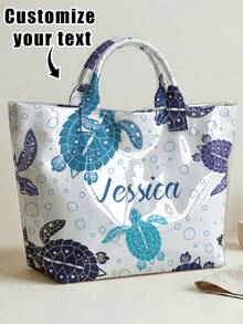 1pc Customized Transparent PVC Tote Bag, Personalized Name Print, Multi-Functional Waterproof Large Capacity Beach & Daily Use Women's Bag, Perfect Gift Choice - Multicolor - View 1