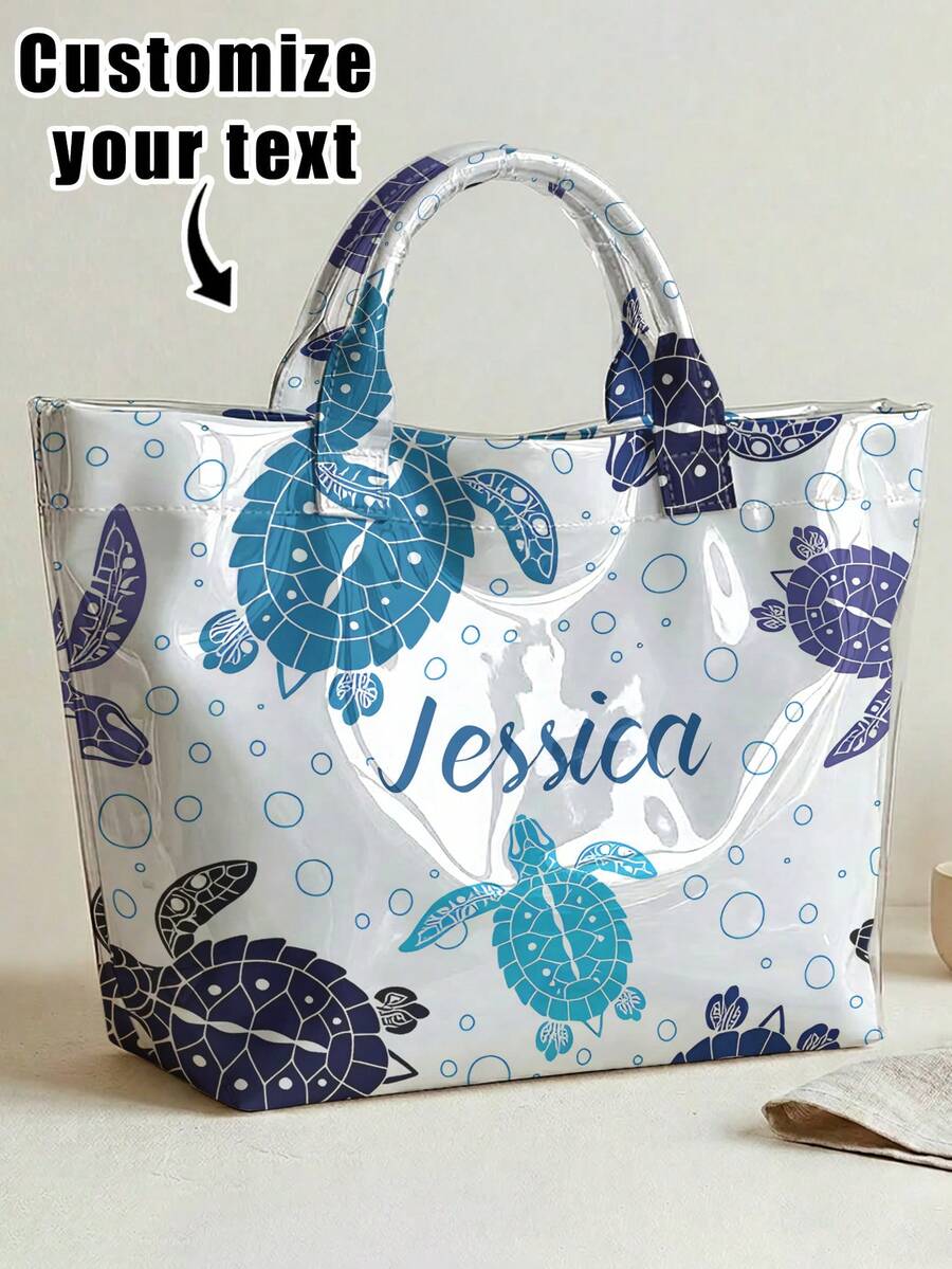 1pc Customized Transparent PVC Tote Bag, Personalized Name Print, Multi-Functional Waterproof Large Capacity Beach & Daily Use Women's Bag, Perfect Gift Choice - Multicolor - View 1