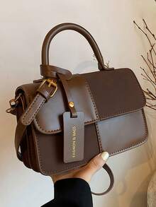 Simple Brown Plaid Handbag Tote Shoulder Crossbody Bag For Women Small Vintage Purse Top Handle Bag Travel Essentials School Supplies Valentine's Day - 彩色 - 查看 11