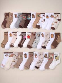 20 Pairs College Style Y2K Capybara Pattern Mid-Calf Socks, Fun Cartoon Animal Pattern Aesthetic Mid-Calf Socks, Suitable For School Daily Wear - Multicolor - View 2