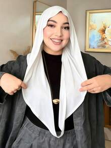 1 pieza Hiyab básico de unicolor clásico instantáneo para mujer, bufanda de cuello retorcido precosida, múltiples estilos de uso ajustable para cualquier look, turbante elástico versátil y práctico, tela de modal cómoda y suave al tacto, adecuada para uso diario, deportes, yoga - Blanco - Ver 2