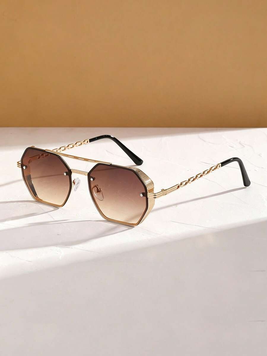 1 Pair Fashion Metal Chain Double Beam Women's Fashion Glasses - Multicolor - View 1