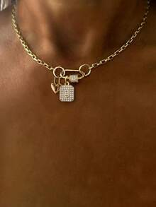 1PC Gold Screw Shaped A-Z Letter Necklace With Lock And White Diamond Chain, Unique Luxury Style, Suitable For Women's Daily Work Decoration - Yellow Gold - View 18