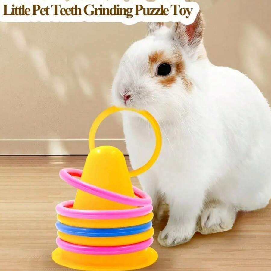 1 Set/2 Sets/3 Sets Interactive Rabbit Ring Toss Educational Toy, Durable Plastic Ice Cream Bucket With Colorful Ring Toys, Battery-Free Boredom Chewing & Venting Toy Suitable For Rabbits And Guinea Pigs (Ring Colors Sent Randomly, Due To Shooting Angle And Lighting Issues, There May Be Some Color Difference Between The Actual Product And The Image, Which Is Normal And Does Not Affect Use)