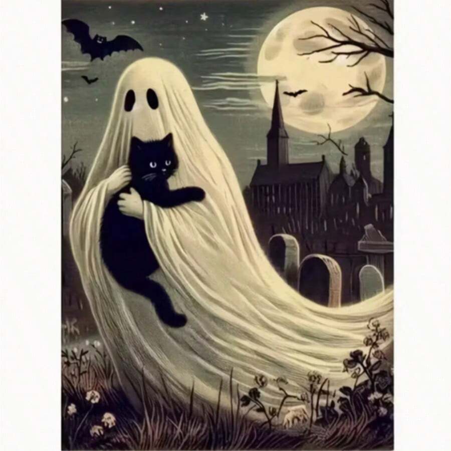 5D Diamond Painting Full Drill Art Kit, Large Size 40cmx50cm/15.8x19.69in, 30cmx40cm/11.8x15.8in, "Halloween Ghost" Diamond Art, Mosaic Craft - Suitable For Office Decor, Halloween, Thanksgiving, Birthday And Home Decoration - "Lucky Charm Bring Me Home" - View 1