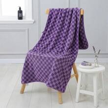 1pc 34cm*74cm/Bath Towel 70cm*140cm/2pcs (34cm*74cm+70cm*140cm) Coral Fleece Checkerboard Pattern Thickened Super Absorbent Non-Shedding Soft Skin-Friendly Hanging Outdoor Fitness Home Face Body Bath Wrap Ideal Bathroom Towel - Purple - View 2