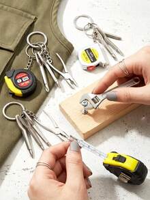 1pc Men's Portable Mini Wrench Keychain, Creative Minimalist Adjustable Metal Universal Wrench Keychain With Screwdriver Pliers Tape Measure Multi-Function Portable Tool Bag Hanging Accessory, Car Key Chain, Backpack Keyring, Birthday Gift For Boyfriend - Multicolor - View 2