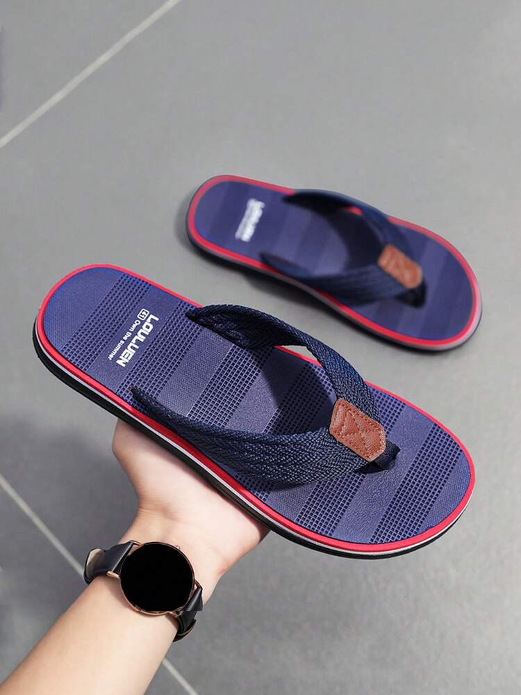 Men's Flip Flops Men's Sandals Beach Viral Men's Flip Flops Summer New Fashion Home Outdoor Toe-Post Solid Color Sandals Men's Sandals - Navy Blue - View 1