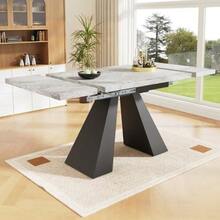 Telescopic Dining Table (99-159 X 74 Cm), Extendable, Ideal For Optimizing Space In The Kitchen. Large Tabletop And Flexible Design, Perfect For The Office Or Living Room. Legs On A Central Pedestal. - 灰色 - 查看 11