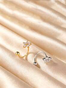 5pcs/1pc Bow Star Flower Jewelry Nose Ring Gold Open Nose Hoop, Rotating Ball End Nose Piercing Jewelry, Suitable For Women - Butterfly - View 5