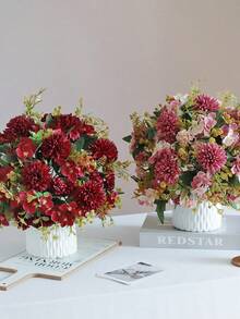 1件人造球形菊花與刺繡球花束，適用於婚禮、桌面裝飾、新娘造型、家居裝飾、活動佈置、戶外裝飾、節日裝飾、情人節禮物、DIY花藝布置 - 沙紅色 - 查看 9