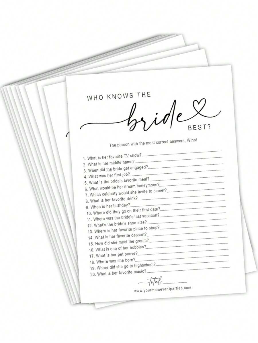 30/20/10/1pc Bridal Shower Game Who Knows The Bride Best Cards, Fun Activity For Wedding, Bridal Shower And Bachelorette Party, Wedding Guest Game Fun Activity - Multicolor - View 1