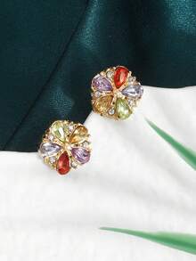 1 pieza Pendientes pequeños exquisitos elegantes estilo Mori geométricos coloridos - Multicolor - Ver 2