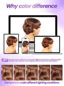 Peruca Curta Pixie Marrom Claro, Densidade 180%, Perucas Curtas Soltas Sem Cola Com Franja, Touca de Rede Rosa, Aparência Natural Feita à Máquina, Perucas de Cabelo Curto, Peça de Cabelo Diária, Peça de Cabelo Elegante 4 Polegadas #4 - S4 - Visão 6