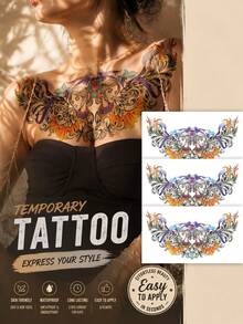Waterproof Lady Temporary Tattoo Sticker For Women, Colorful Chicano Chest Fake Tattoo, Long Lasting Body Art For Collarbone Chest Shoulder - Multicolor - View 10