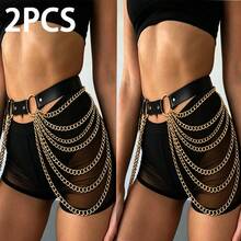 Women's Leather Chain Waist Belt Strap Holiday Accessory - Black - View 8