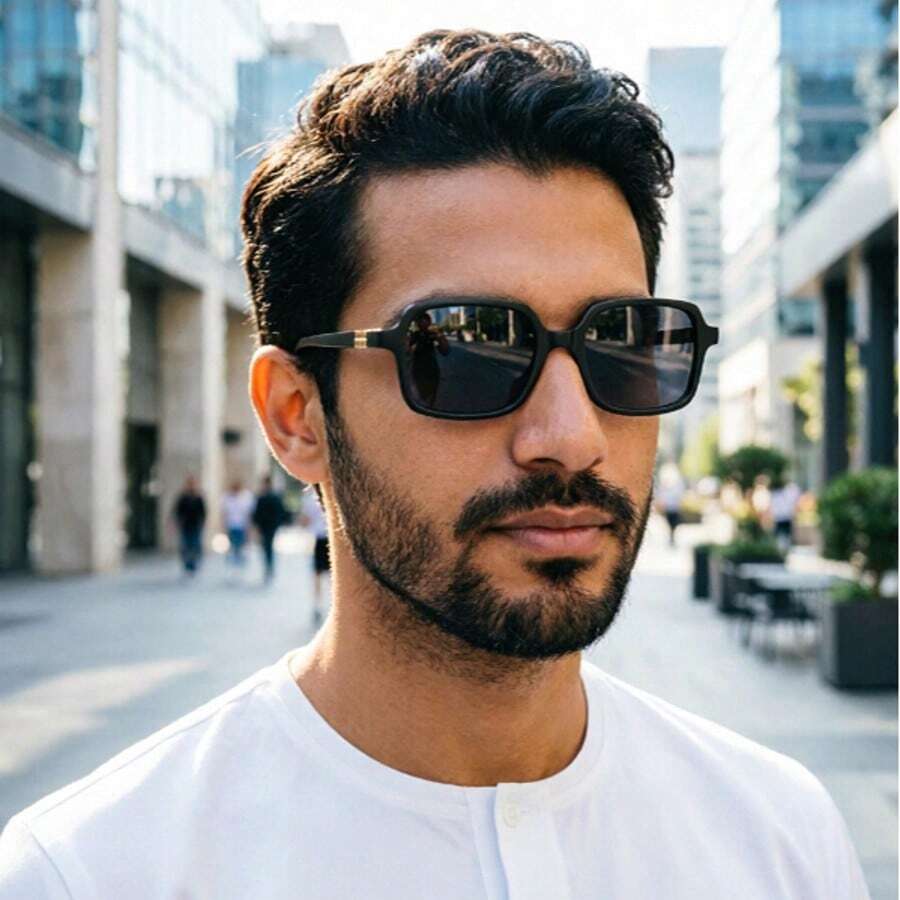 1 Pair Small Rectangular Frame Fashion Glasses, Suitable For Vacation, Travel, Sports, Driving, Festivals, Beach, Music Festival, Outing, Summer Accessories, Holidays, Family Outings, Elegant Dressing, Street Style Accessories, Sports, Party, Outdoor Activities, Street Look, Fishing, Summer Beach Vacation, Travel, Back To School Season Collegiate Style. Rectangular Frame - Black - View 1