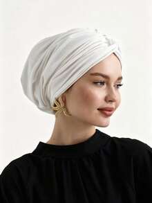 1pc Women's Classic Solid Color Chemo Turban Hat, High Elasticity, Pleated Design, Anti-Slip, Breathable, Multi-Layer Pleats For Fuller Look, Perfect For Hijab Wear, Soft & Skin-Friendly Modal Knit Fabric, Suitable For Daily Wear For Dress - Coffee Brown - View 37