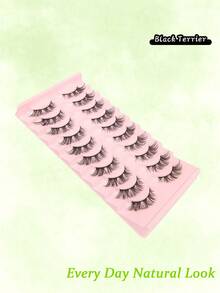 10對3D貓眼假睫毛，自然款纖長蓬鬆仿貂毛假睫毛 - 黑色 - 查看 7