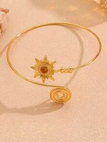 1pc Fashion Exaggerated Turquoise Inlaid Sun Spiral Open Metal Women's Arm Cuff - Gold - View 4