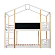 Cama infantil tipo casa del árbol Flieks con escalera, 90 x 200 cm, cama alta para niños – Base de 2 láminas – Natural y blanco - Blanco - Ver 8