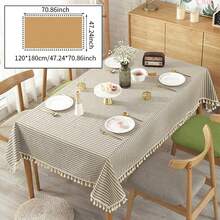 1 PC Striped Rectangular Tassel Tablecloth, Japanese INS Style Minimalist Round Table Atmosphere Dining Tablecloth, Washable Dustproof And Stain-Resistant Tablecloth, Suitable For Dining Table, Bar, Coffee Table, Outdoor Picnic Tablecloth, Party Decoration Tablecloth - Multicolor - View 14