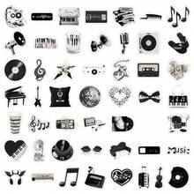 50 pcs Stiker Dekoratif DIY untuk Dinding & Buku Catatan Motif Elemen Not Instrumen Musik Hitam & Putih Gaya Ins Artistik Segar - 50 foto  bertema musik hitam putih - View 4