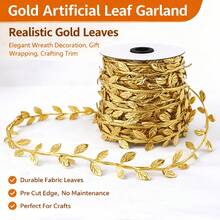 1/5m Gold Leaf Double-Sided Artificial Leaf Ribbon, Gold Artificial Leaf Decorative Trim, Pure Gold Leaf Edging, Suitable For Wreaths, Gift Wrapping, Craft Projects, Weddings And Home Decor - Multicolor - View 10