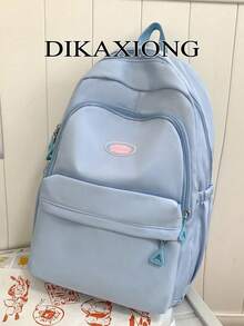 Minimalist Pastel Blue School Backpack | Lightweight Nylon Daypack With "GQL" Logo & Triangle Zipper Pulls | Adjustable Straps Multi-Pocket,Y2k - Multicolor - View 1