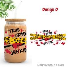 1/2/4pcs Scene Series UV DTF Cup Stickers, Suitable For 16oz Glass Jar Cups, Serial Killer Crime Scene Theme UV DTF Decals, Water Bottle/Tumbler/Mug/Bookmark/Laptop/Phone Case DIY Handmade Decorative Stickers, Holiday Gift For Girlfriend - Multicolor - View 10
