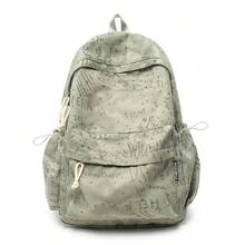 Ryggsäck med helmönstrat bokstavstryck och glitter, amerikansk vintage studentväska för skolan, stor kapacitet, avslappnad pendlingsryggsäck - Multifärgad - Visa 11