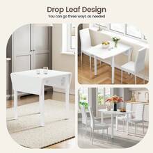 Dining Table And Chairs Set Of 2, Drop Leaf White Folding Kitchen Table With Grey PU Leather High Back Chairs For Dining Room, Kitchen - White Table + 2 Gray Chairs - View 5