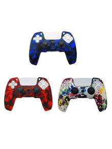 適用於 PlayStation 5，1 組（2 件保護套），水轉印設計，防滑、防刮、防汗，增強握感，實用遊戲配件 - 1 set (保護套2PCS) - 查看 1
