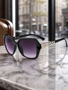 1 par de gafas de moda con montura angular adornada con cristales - Negro - Ver 2