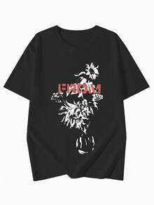 Y2K女款夏季新款休閒寬鬆字母趣味印花短袖T恤上衣 黑色 - 黑色 - 查看 4