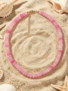 1pc European & American Bohemian Faux Stone Abacus Bead Beaded Necklace With Stainless Steel 18K Gold Plated Accessories, For Summer Beach Holiday - Handmade Beaded Faux Stone Stainless Steel Necklace - View 19