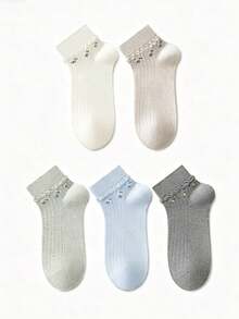 5 Pairs New Women's Short Ankle Socks, Minimalist Fashion Comfortable Forest Style Short Socks, Cute Floral Socks, Suitable For All Seasons - Multicolor - View 6