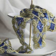 1/5英吋刺繡網紗蕾絲飾邊，金線鑽石圖案，亮面蕾絲緞帶，適用於洋裝衣物縫製手工，適合髮飾蝴蝶結、包包、帽子、窗簾、派對裝飾，復古波希米亞風縫製配件布飾邊 - 多色C - 查看 22
