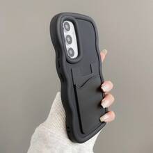1pc Leather Texture Sticker Phone Case, Wave Pattern Shockproof Phone Case Compatible With Android Series[International Version, Not Local Version] S26ultra/S25/S24/S23s22/S21..... Mt Honor ......... - Black - View 3